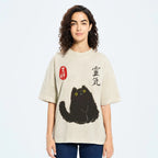 Lucky Cat Black Cat Vintage Wash Japanese Design T-Shirt