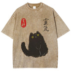 Lucky Cat Black Cat Vintage Wash Japanese Design T-Shirt
