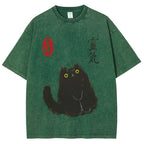 Lucky Cat Black Cat Vintage Wash Japanese Design T-Shirt