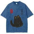 Lucky Cat Black Cat Vintage Wash Japanese Design T-Shirt