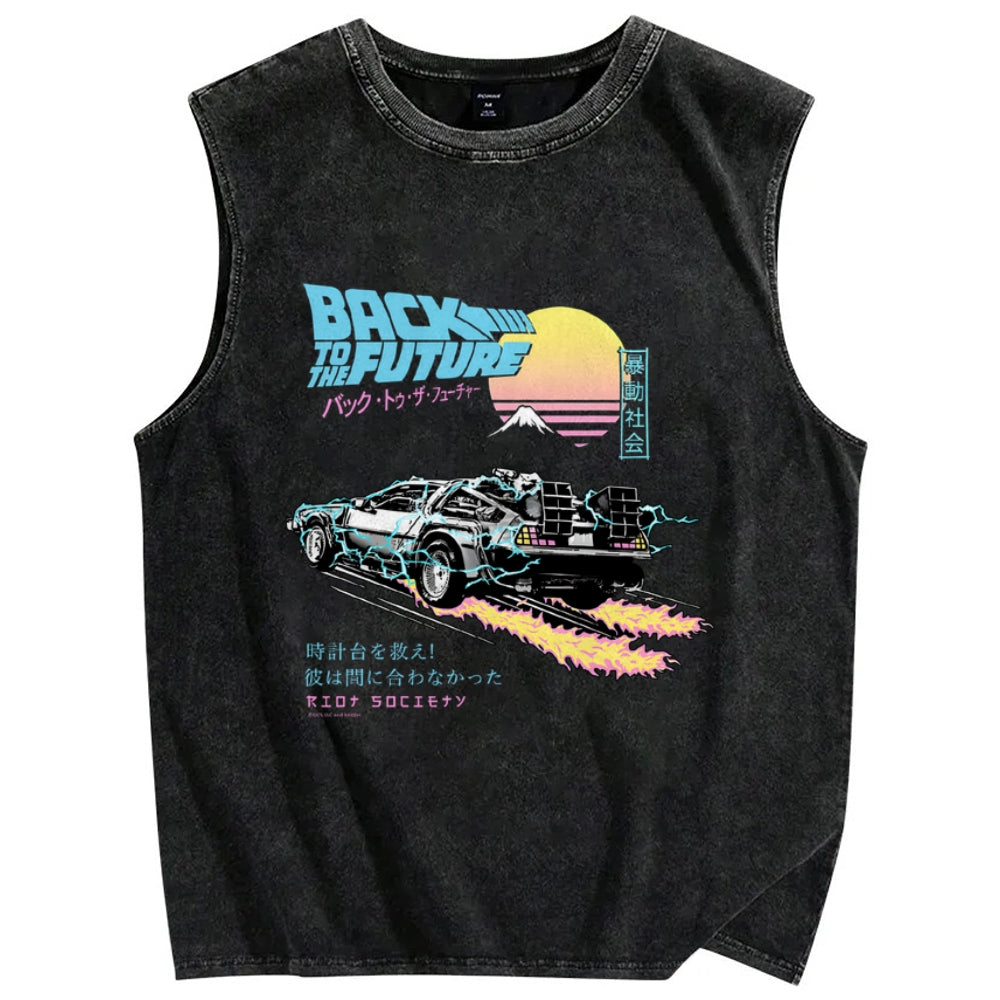 Back to the Future Kanji Vintage Distressed Washed Tank Top