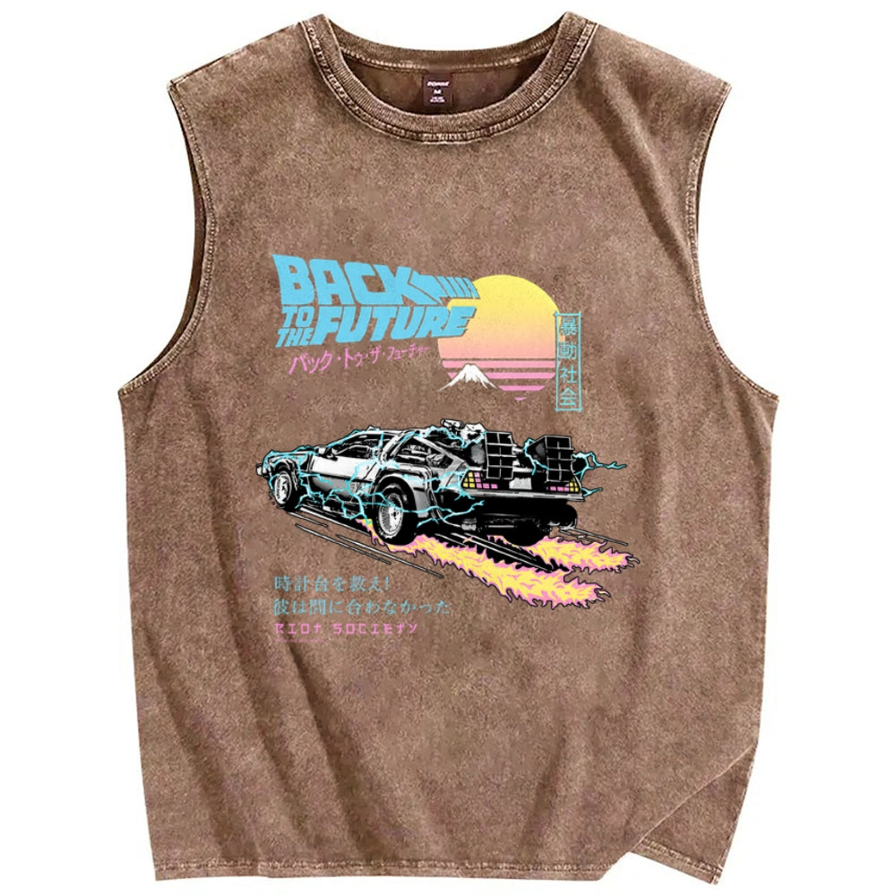 Back to the Future Kanji Vintage Distressed Washed Tank Top