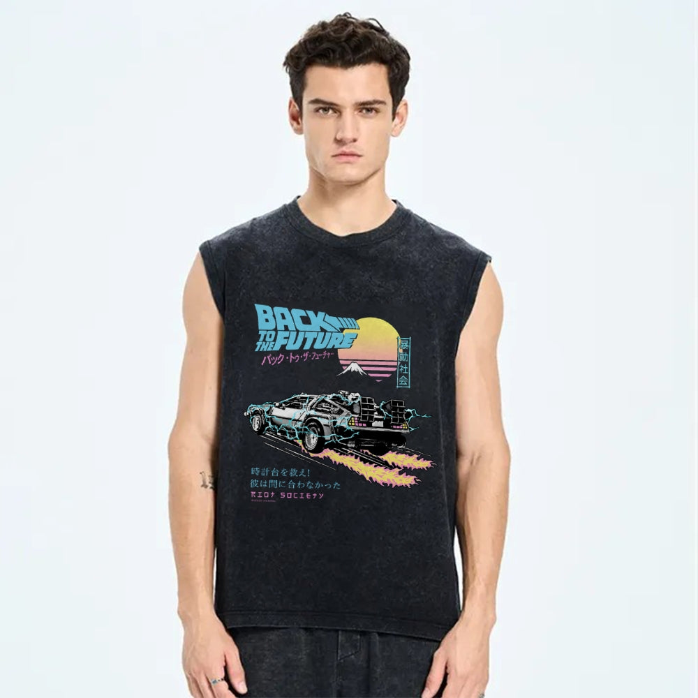 Back to the Future Kanji Vintage Distressed Washed Tank Top