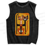 Unisex Chopstick Cats Printed Washed Tank Top