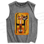 Unisex Chopstick Cats Printed Washed Tank Top