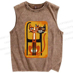 Unisex Chopstick Cats Printed Washed Tank Top