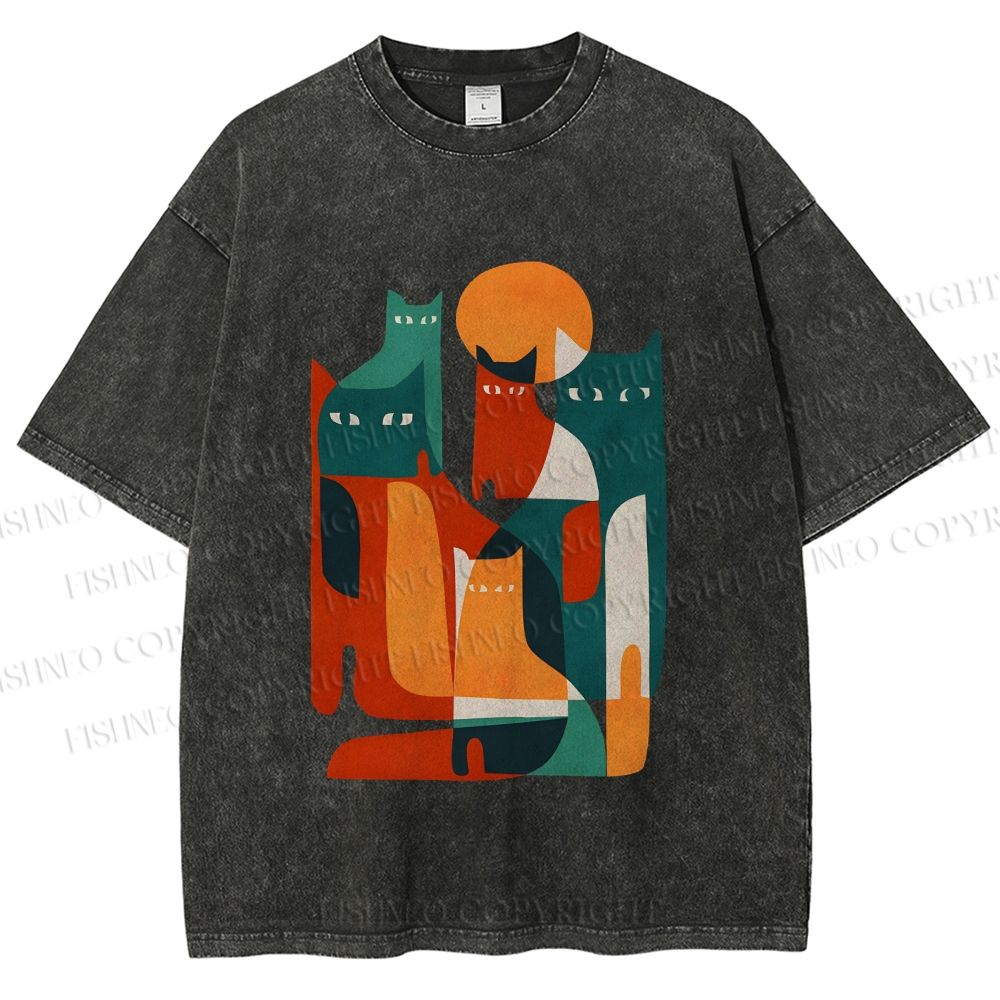 Unisex Cats Printed Washed Tee