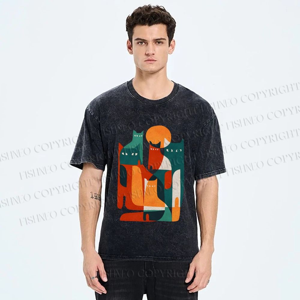 Unisex Cats Printed Washed Tee