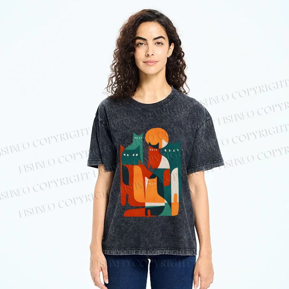 Unisex Cats Printed Washed Tee