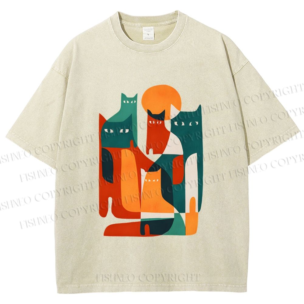 Unisex Cats Printed Washed Tee