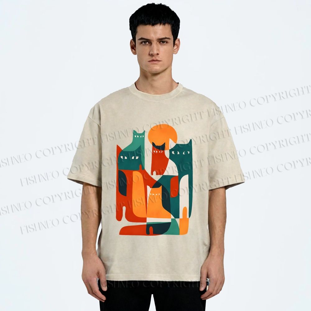 Unisex Cats Printed Washed Tee