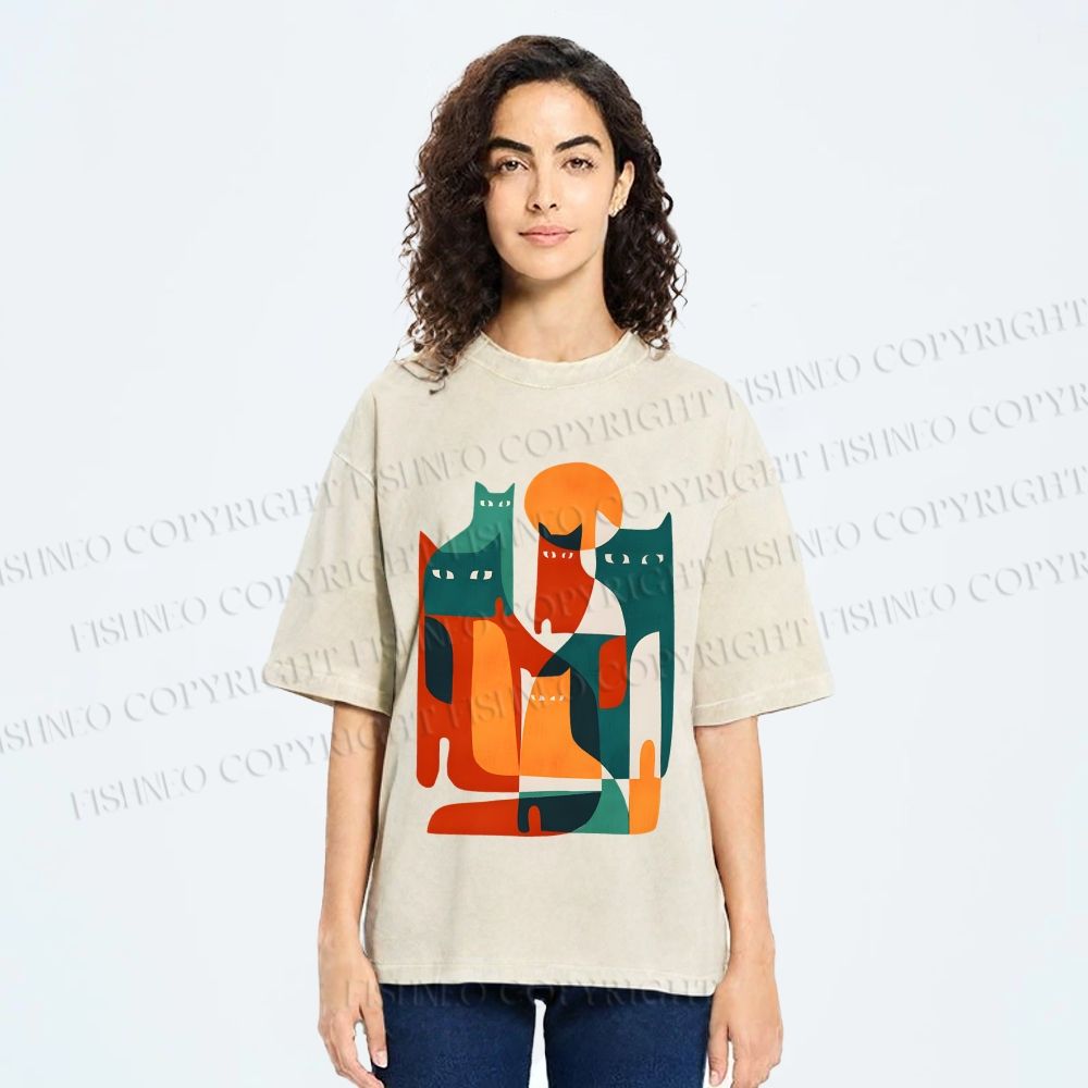 Unisex Cats Printed Washed Tee
