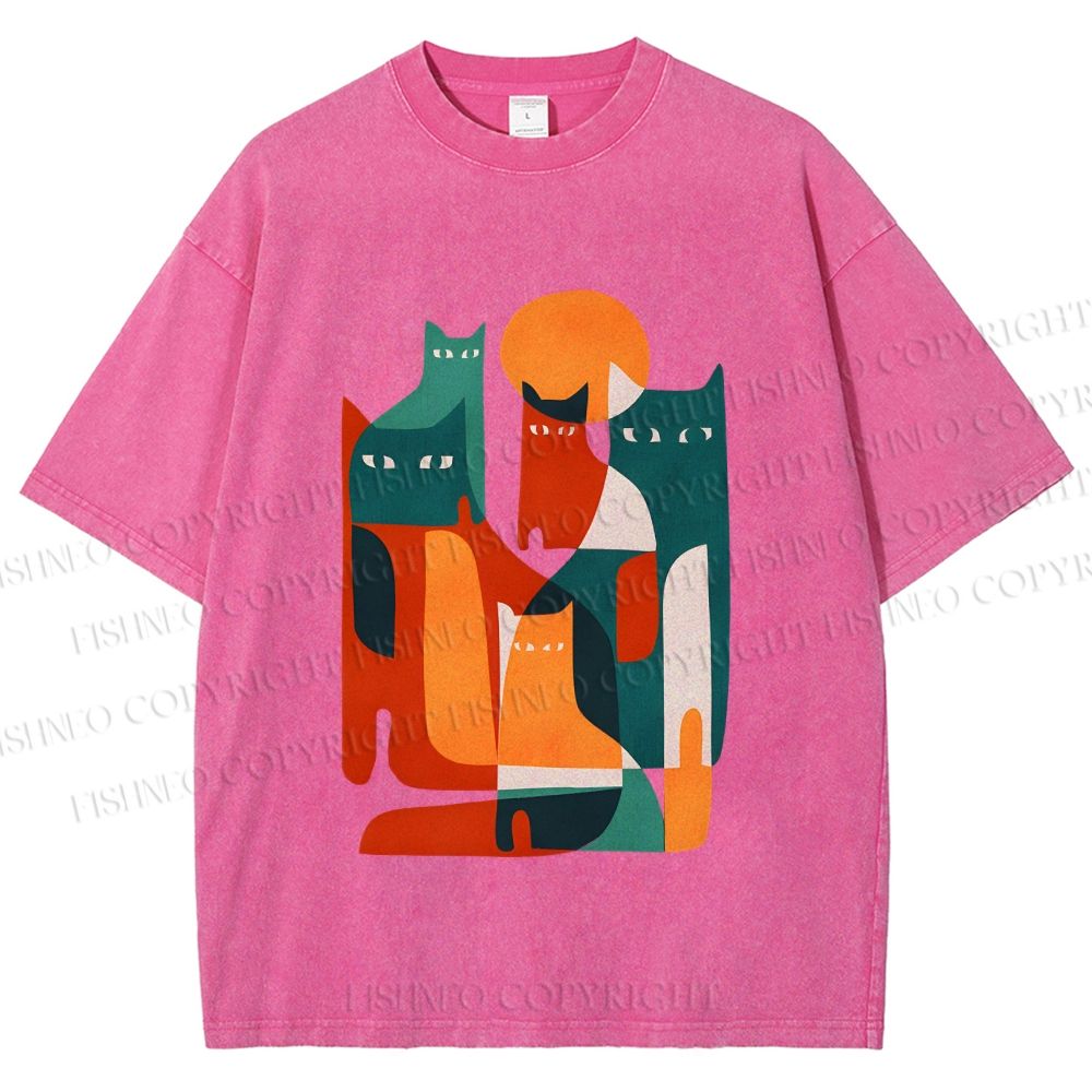 Unisex Cats Printed Washed Tee