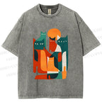 Unisex Cats Printed Washed Tee