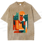 Unisex Cats Printed Washed Tee