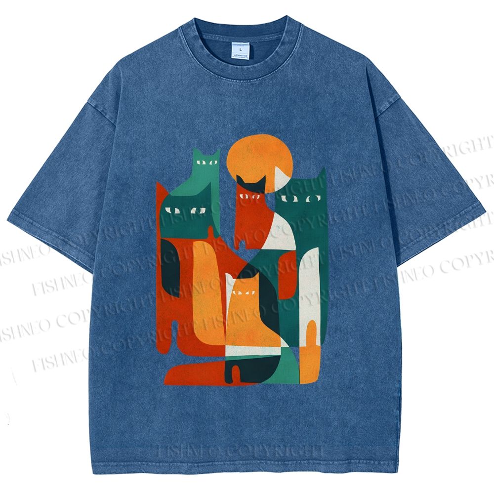 Unisex Cats Printed Washed Tee