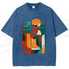 Unisex Cats Printed Washed Tee