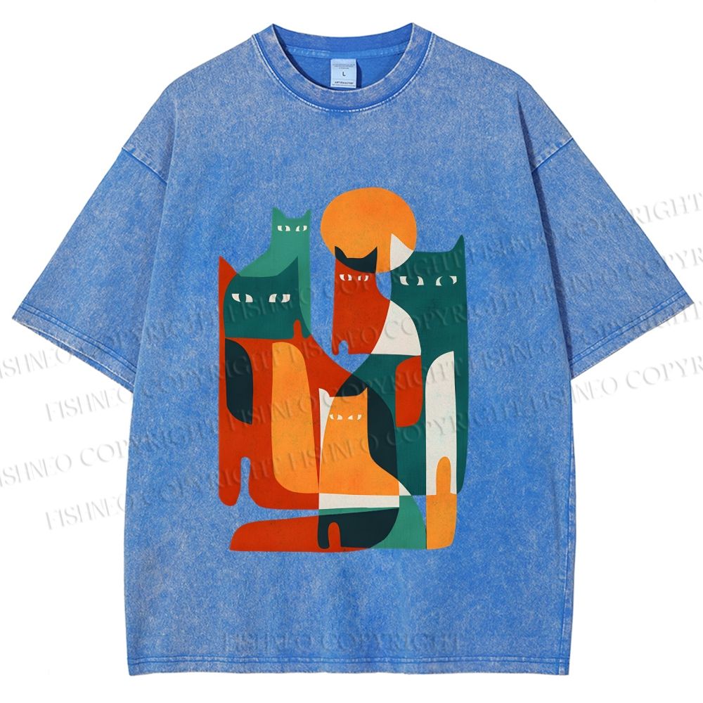 Unisex Cats Printed Washed Tee