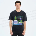 Unisex Black Cat With Vase Printed Washed Tee