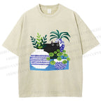 Unisex Black Cat With Vase Printed Washed Tee
