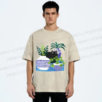 Unisex Black Cat With Vase Printed Washed Tee