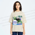 Unisex Black Cat With Vase Printed Washed Tee