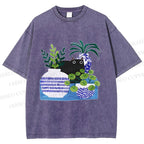 Unisex Black Cat With Vase Printed Washed Tee