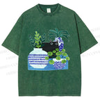 Unisex Black Cat With Vase Printed Washed Tee