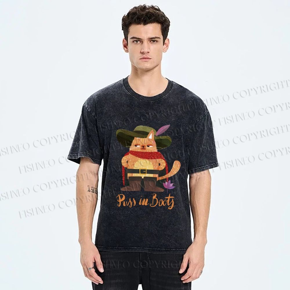 Unisex Cowboy Cat Pussy in Booty Printed Washed Tee