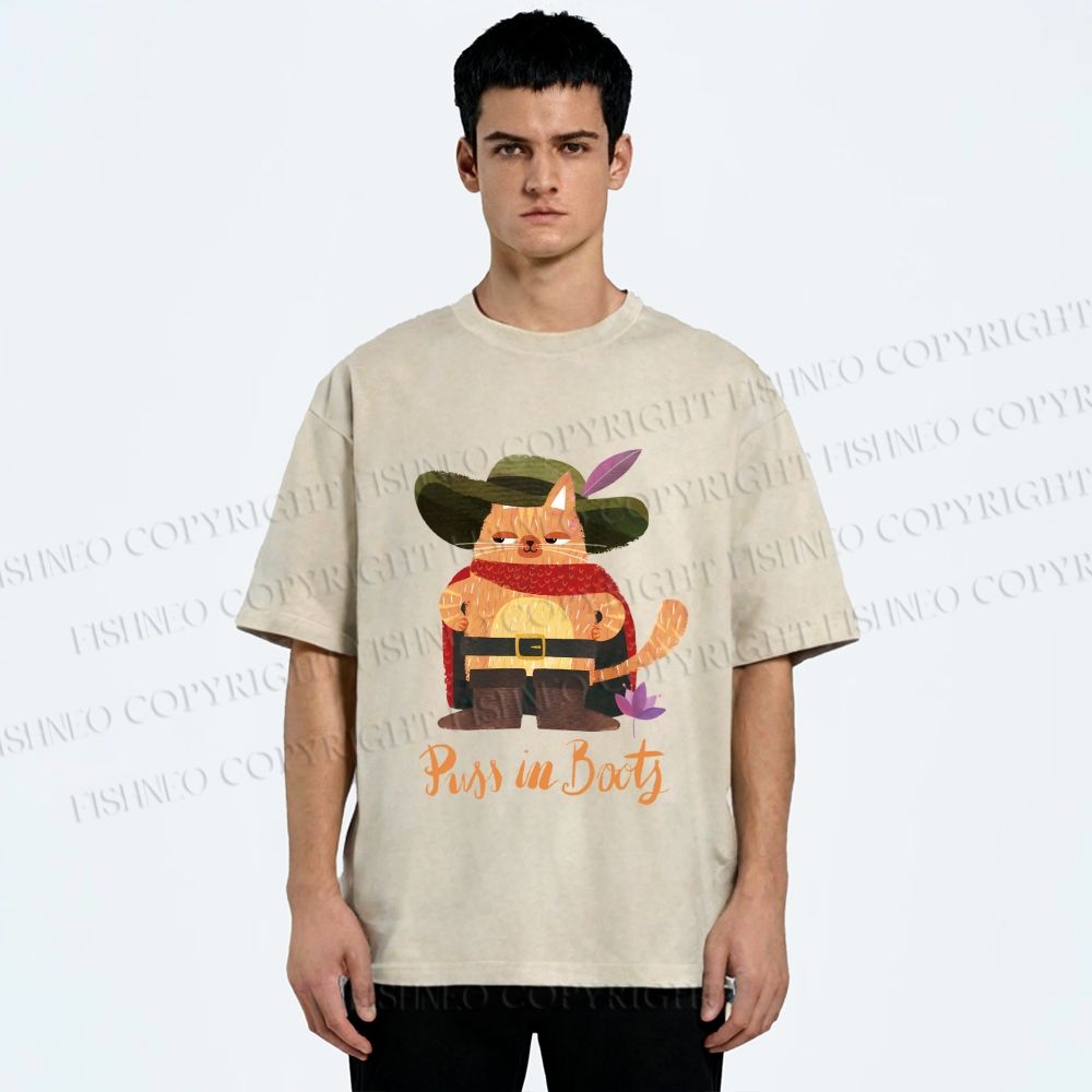 Unisex Cowboy Cat Pussy in Booty Printed Washed Tee