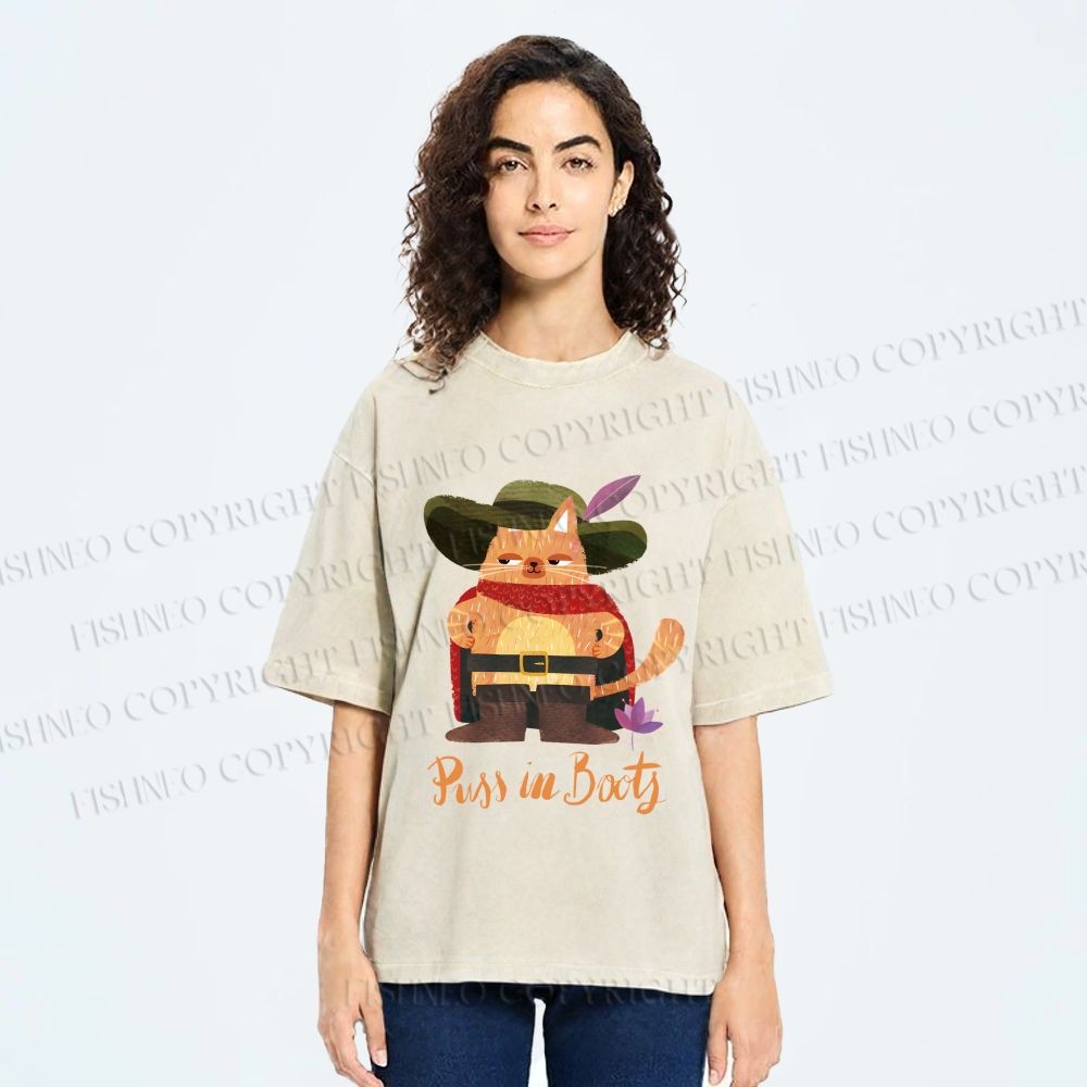 Unisex Cowboy Cat Pussy in Booty Printed Washed Tee