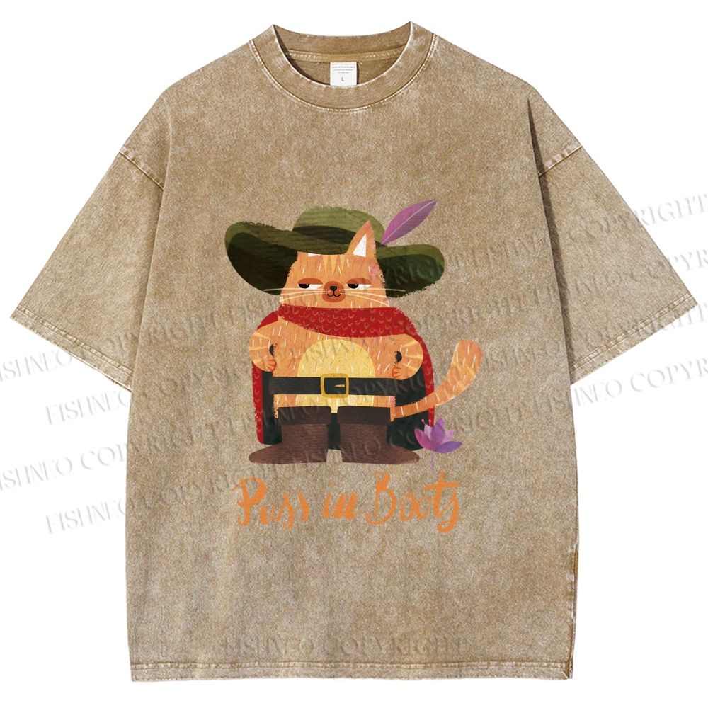 Unisex Cowboy Cat Pussy in Booty Printed Washed Tee