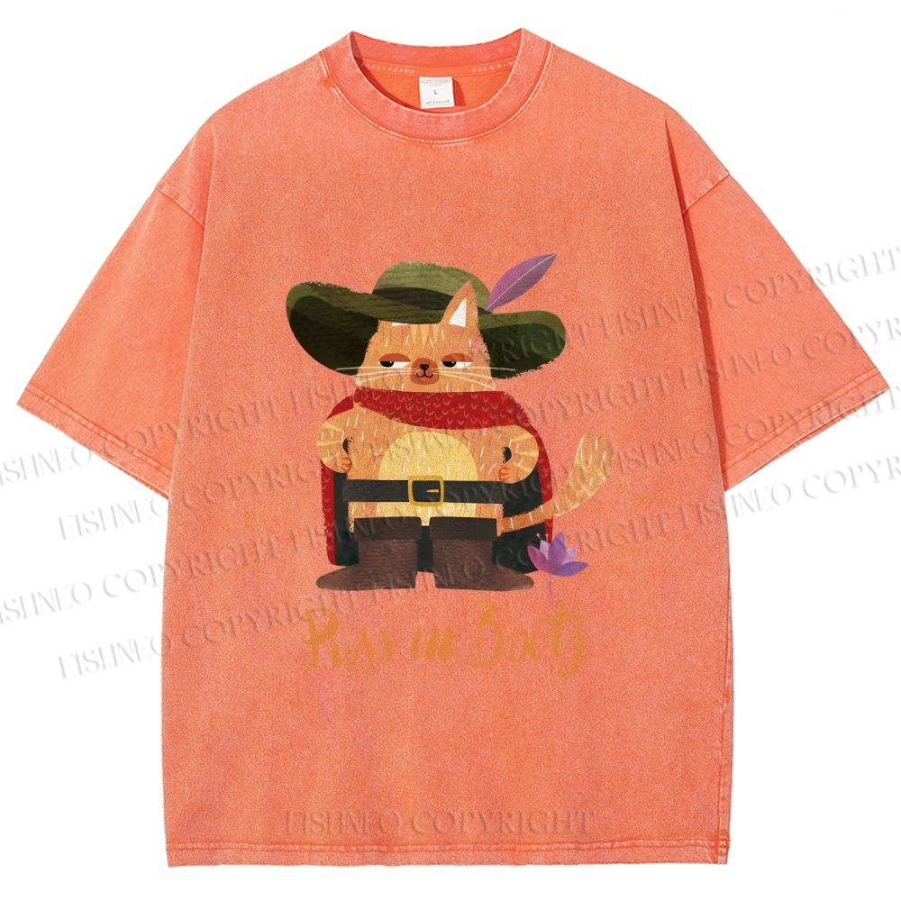 Unisex Cowboy Cat Pussy in Booty Printed Washed Tee