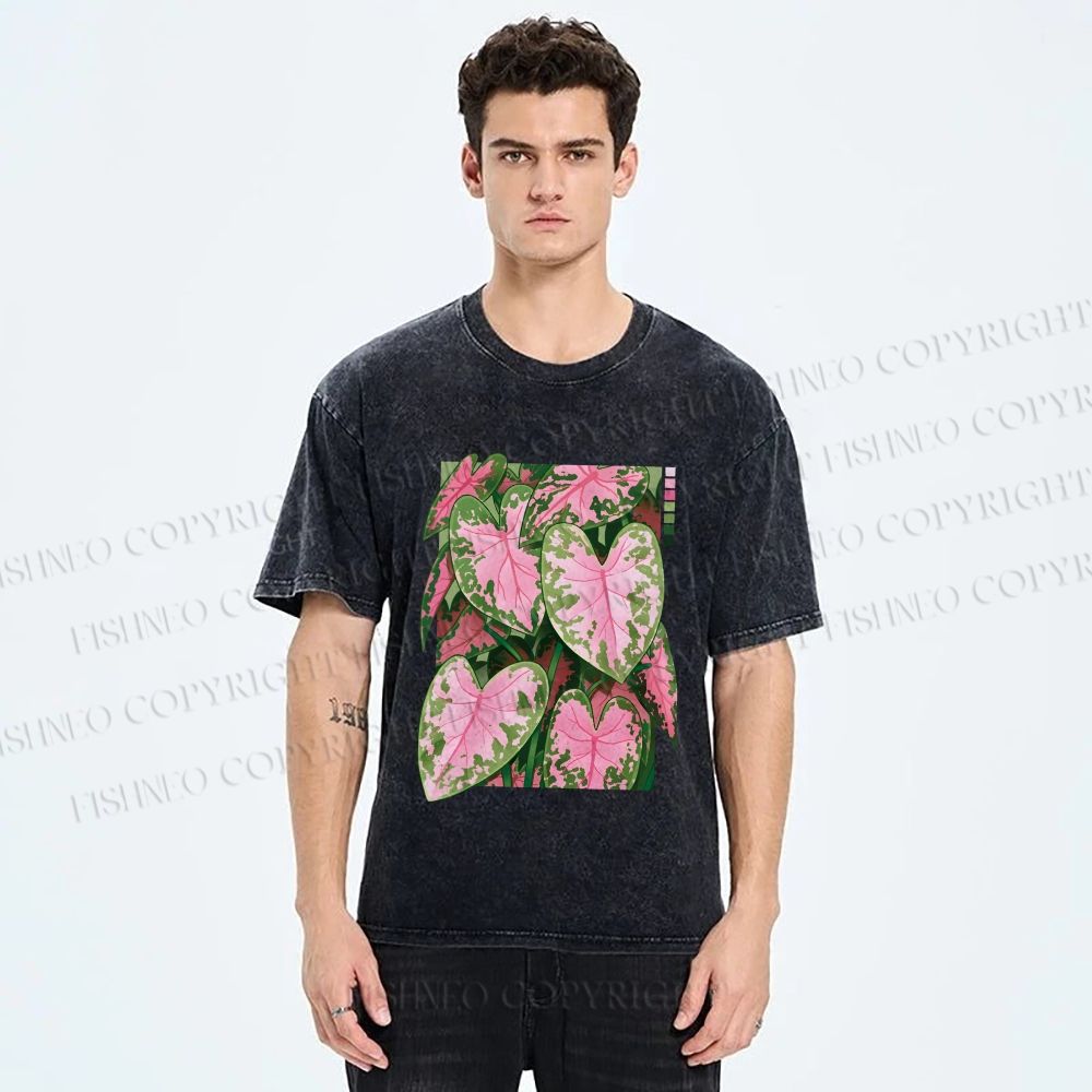 Unisex Caladium Printed Washed Tee