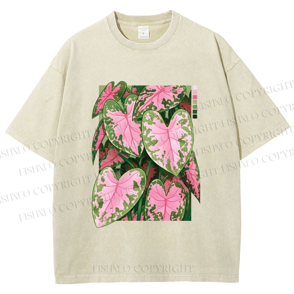 Unisex Caladium Printed Washed Tee