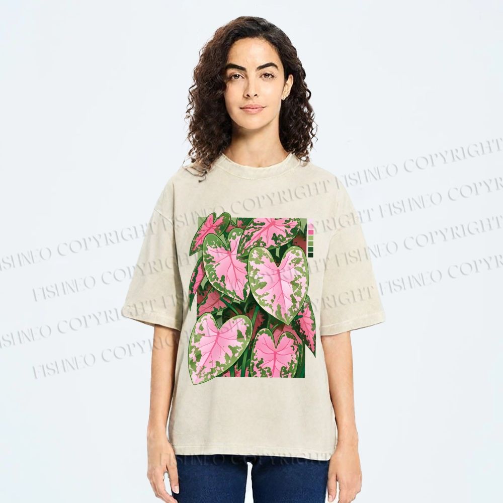 Unisex Caladium Printed Washed Tee
