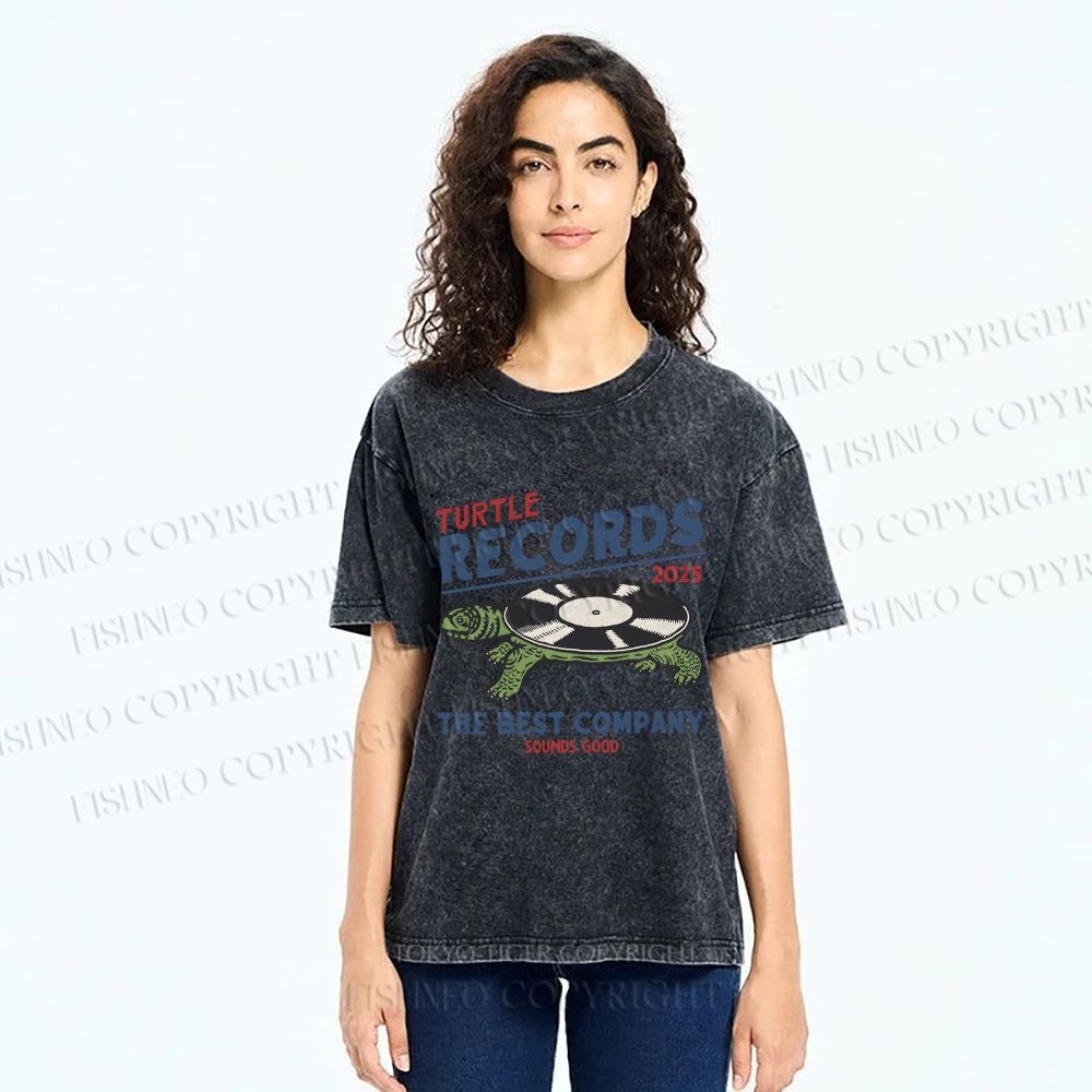 Unisex Turtle Records Printed Washed Tee