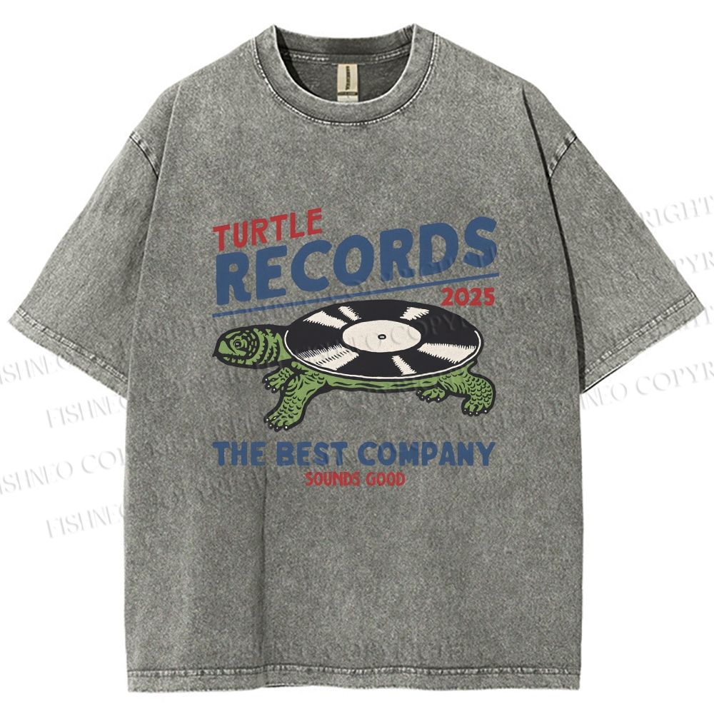 Unisex Turtle Records Printed Washed Tee