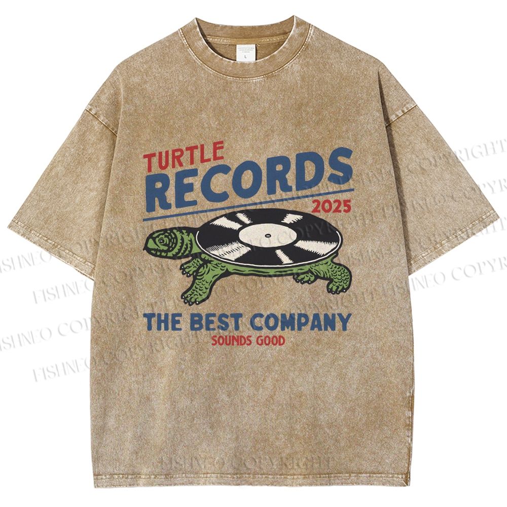 Unisex Turtle Records Printed Washed Tee