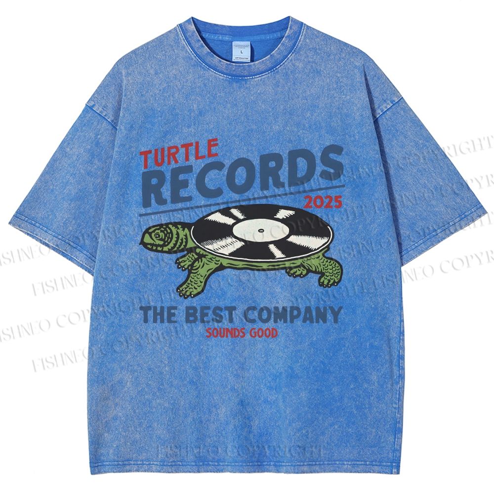 Unisex Turtle Records Printed Washed Tee