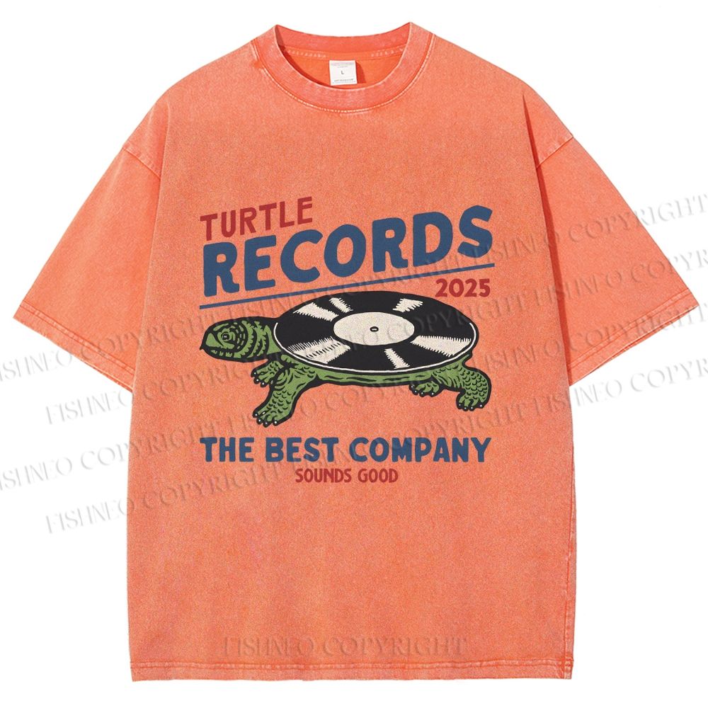 Unisex Turtle Records Printed Washed Tee