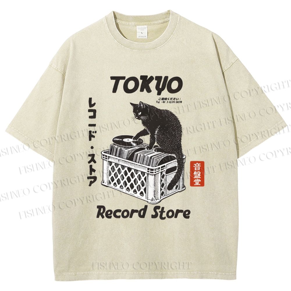 Unisex Tokyo Record Store Printed Washed Tee