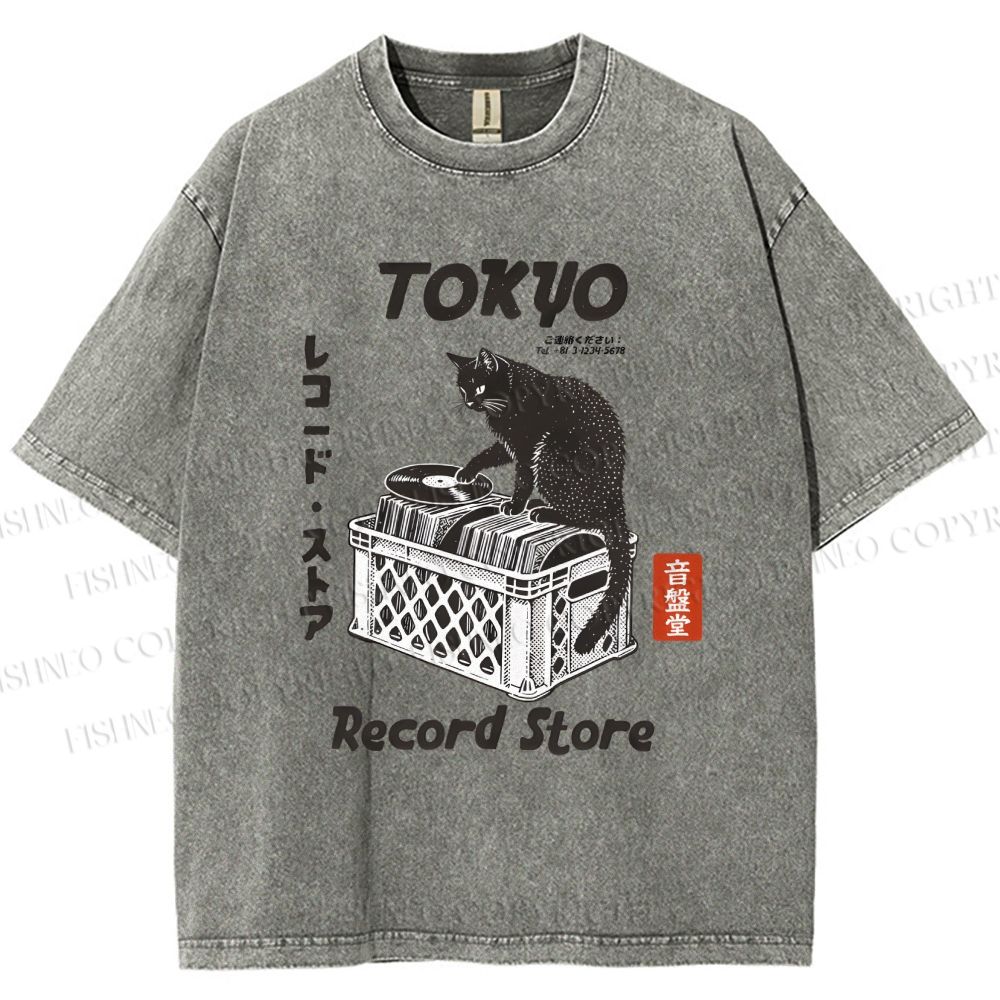 Unisex Tokyo Record Store Printed Washed Tee