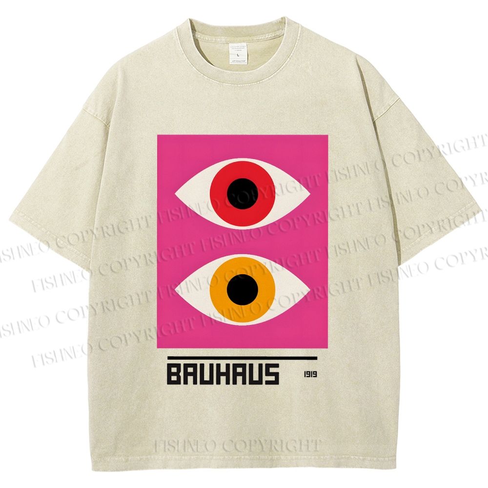 Unisex Bauhaus Geometric Eyes Printed Washed Tee