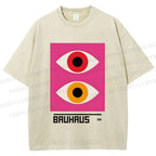 Unisex Bauhaus Geometric Eyes Printed Washed Tee