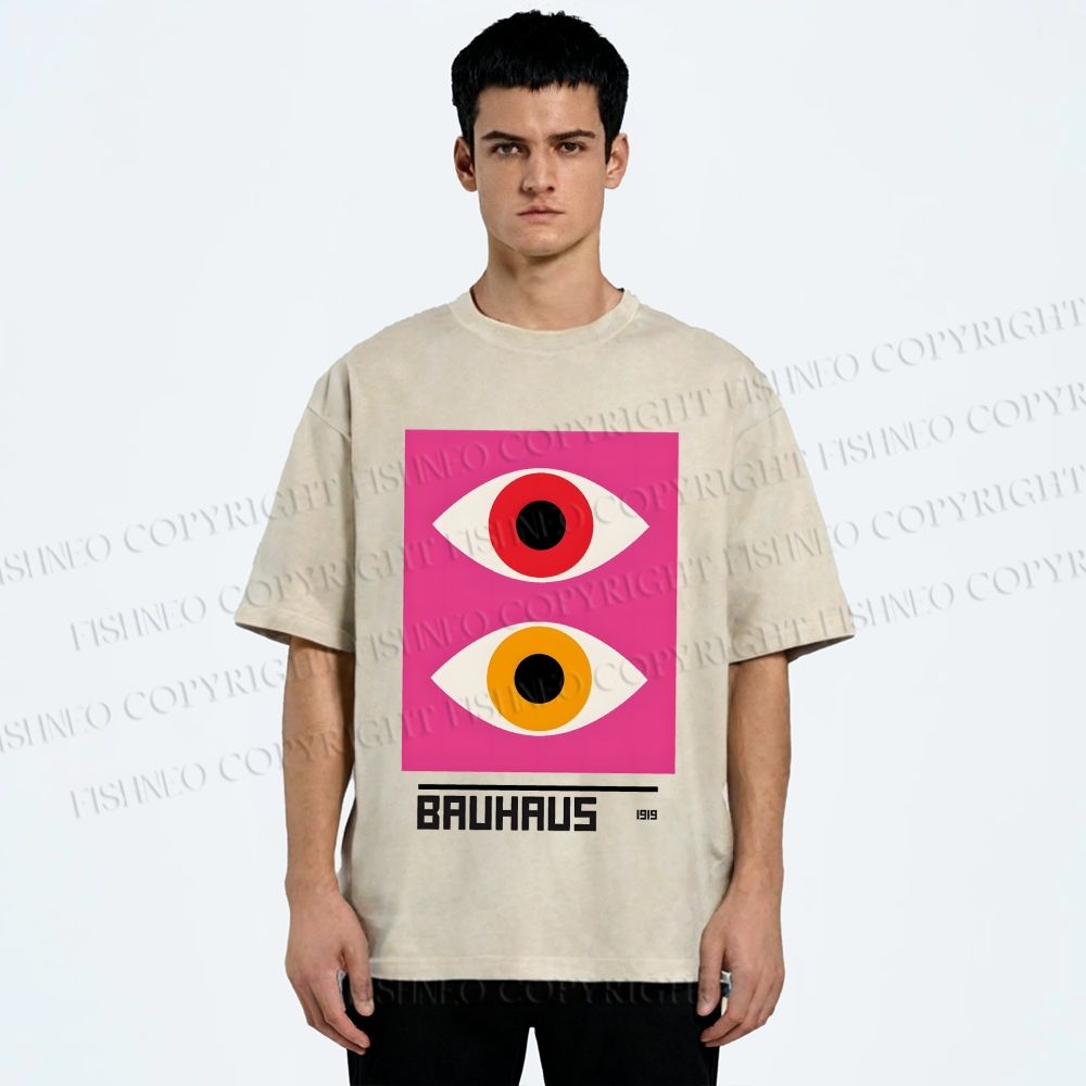 Unisex Bauhaus Geometric Eyes Printed Washed Tee