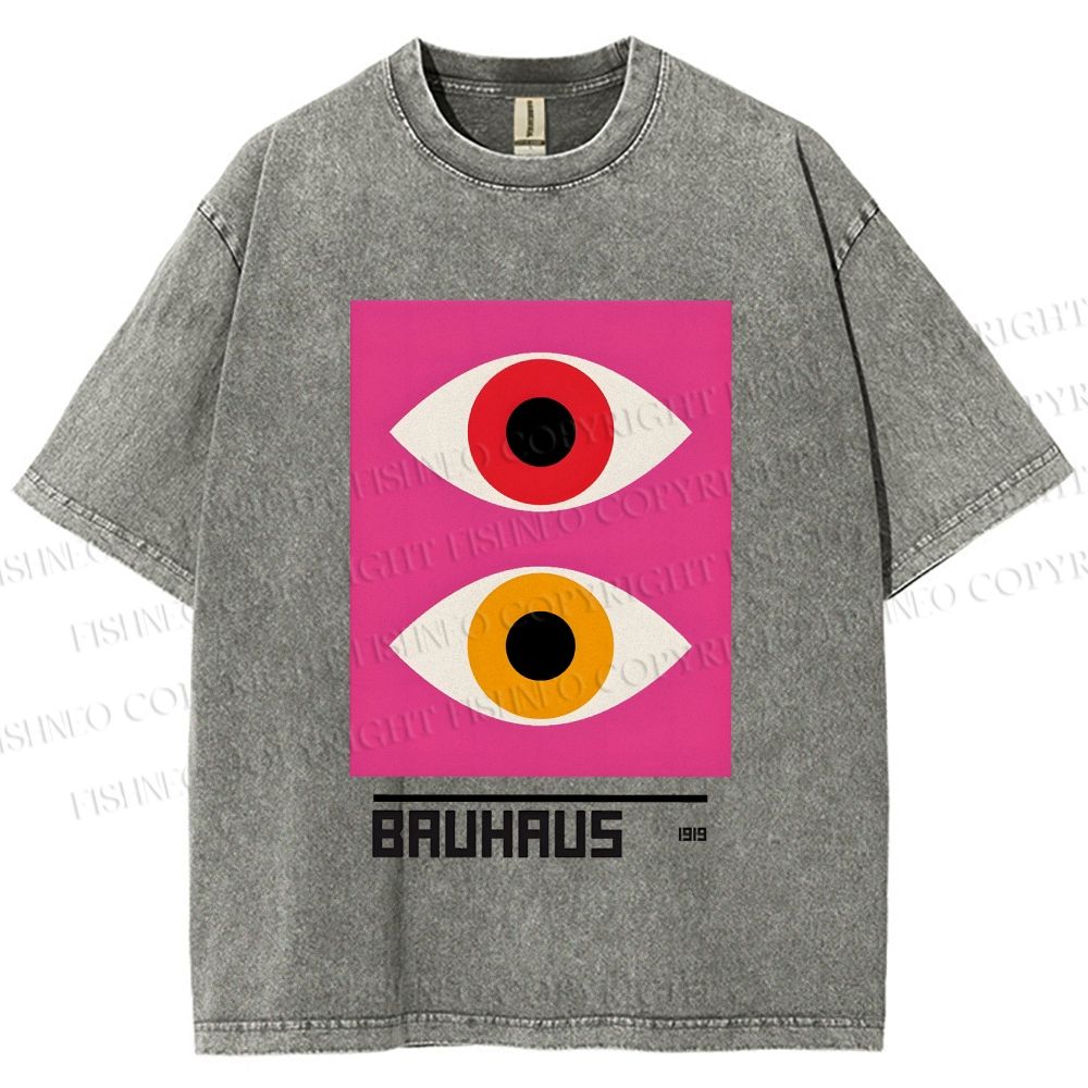 Unisex Bauhaus Geometric Eyes Printed Washed Tee