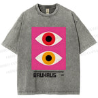 Unisex Bauhaus Geometric Eyes Printed Washed Tee