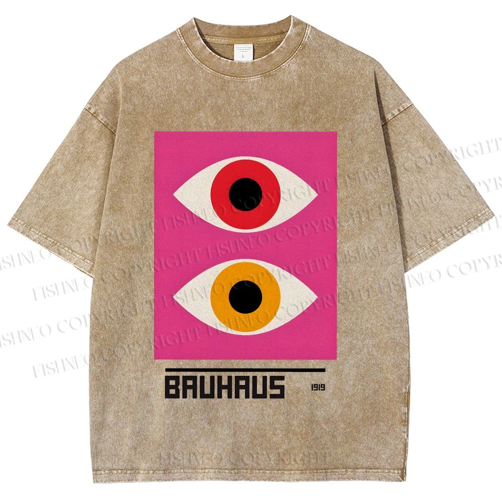 Unisex Bauhaus Geometric Eyes Printed Washed Tee