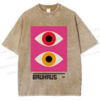 Unisex Bauhaus Geometric Eyes Printed Washed Tee